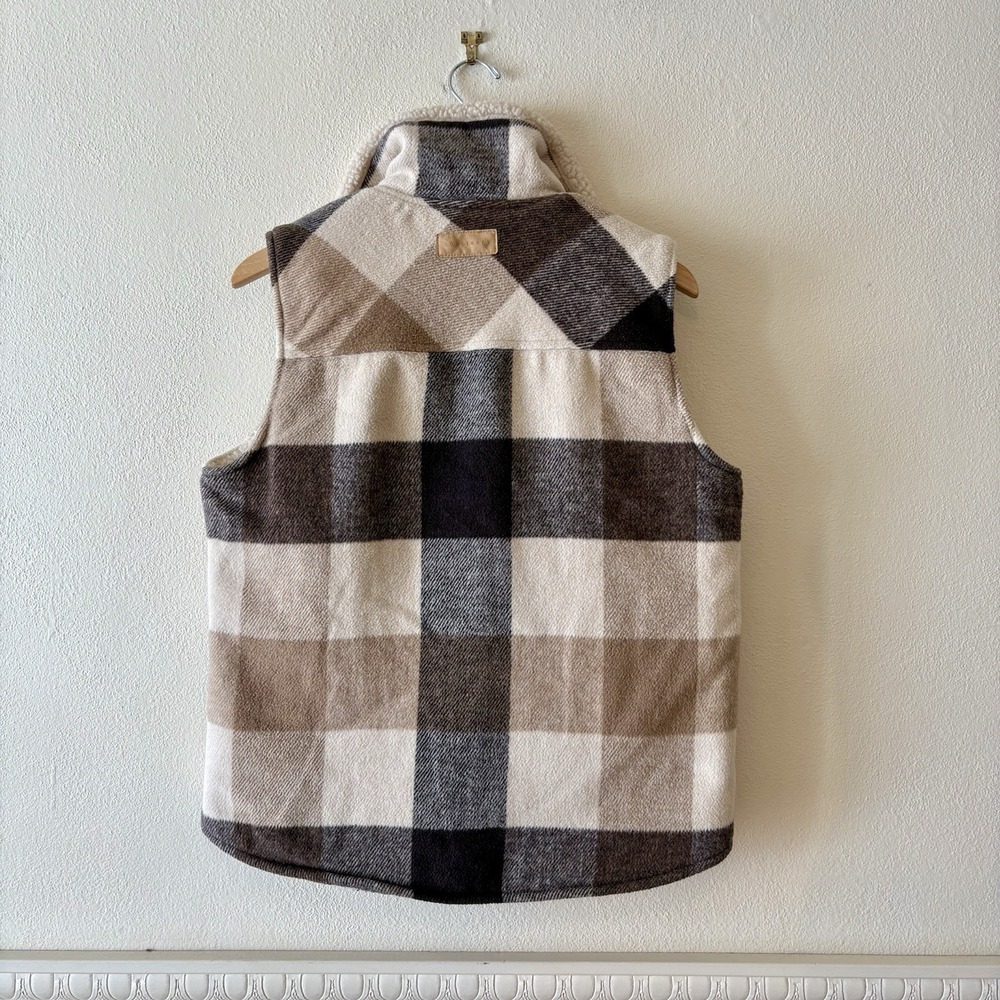 Sanctuary Plaid Sherpa Lined Vest Women's S Zip Front Brown Tan Cream Gorpcore - Picture 7 of 11